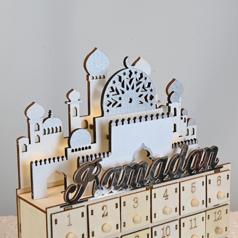Рамадан Декор стола Календарь обратного отсчета Ид со светодиодной подсветкой и 30 ящичками