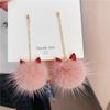 Statement Mink Fur Ball Plush Korean Brincos Fashion Jewelry Long Drop Earrings Dangle Earrings