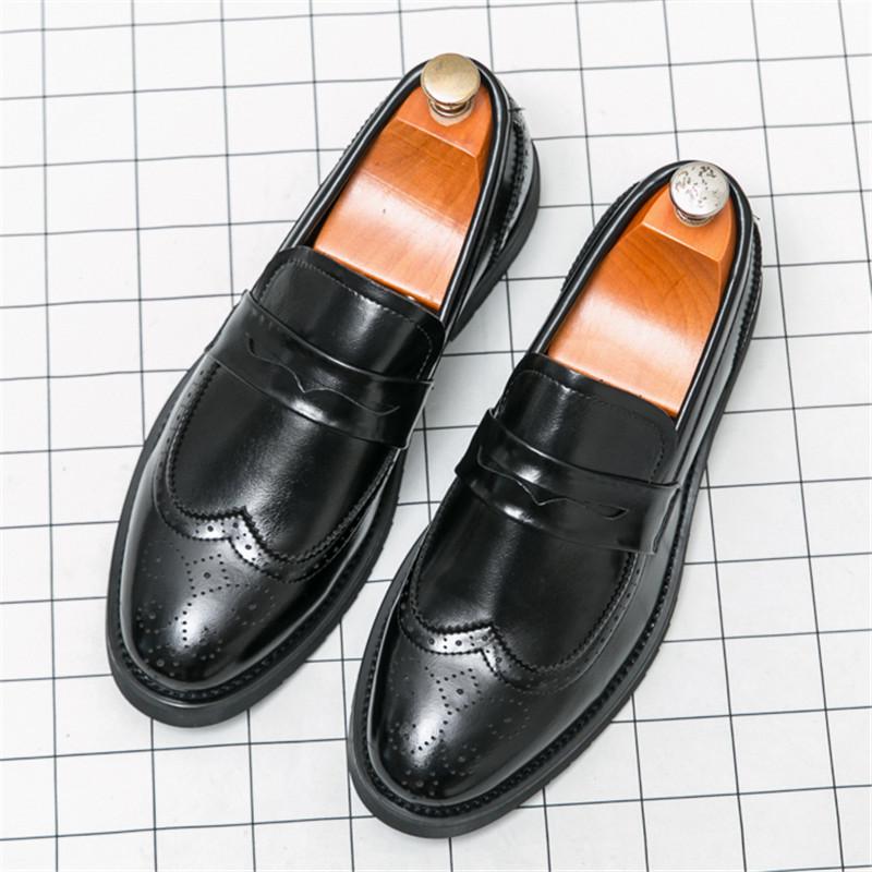 Ретро Пенни Лоферы Новые Мужские Остроносые Кожаные Броги Обувь Мужская Дизайнерская Формальная Свадебная Выпускной Вечер Платье для Возвращения Домой Обувь