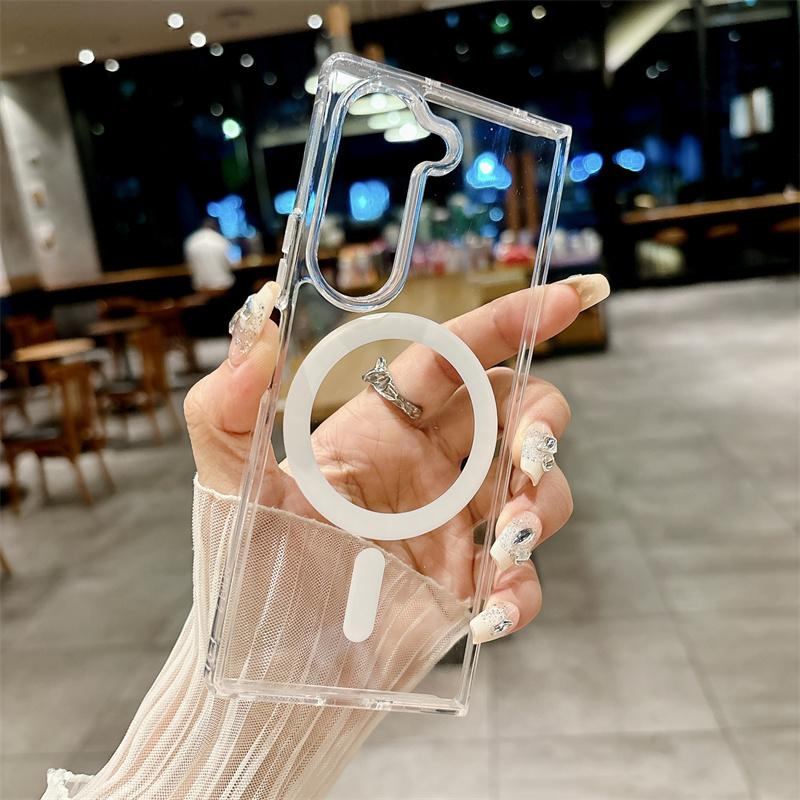 Чехлы для Samsang Z Fold6 5G для Magsafe Магнитный прозрачный чехол для телефона Galaxy Z Fold 6 5 4 3 Беспроводная зарядка Magsafe Жесткий противоударный чехол