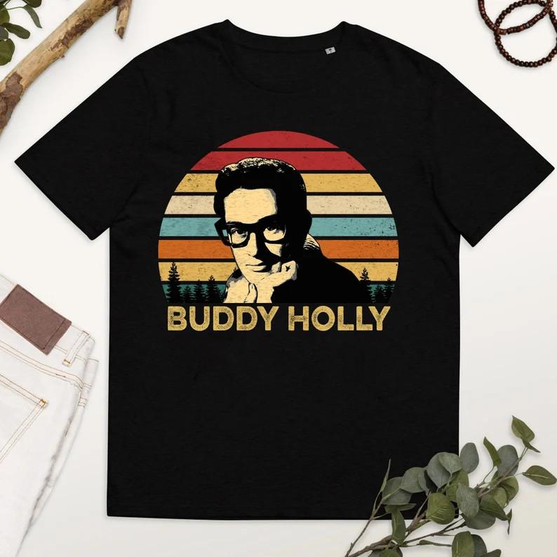 Buddy Holly Black Cotton T-Shirt All size S-345XL Unisex T-Shirt