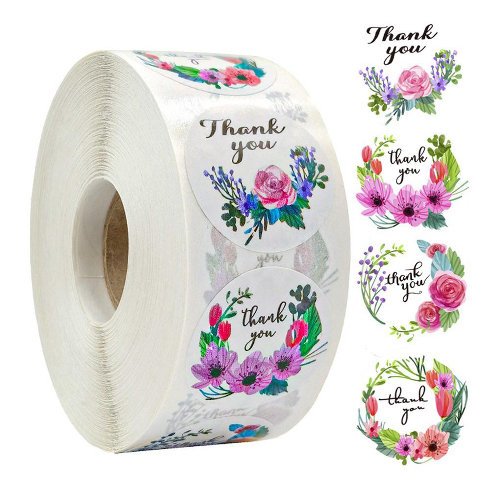 500pcs/roll Thank You Stickers Flower Pattern Party Wedding Decoration Gift Envelope Seal Labels Scrapbooking Stickers