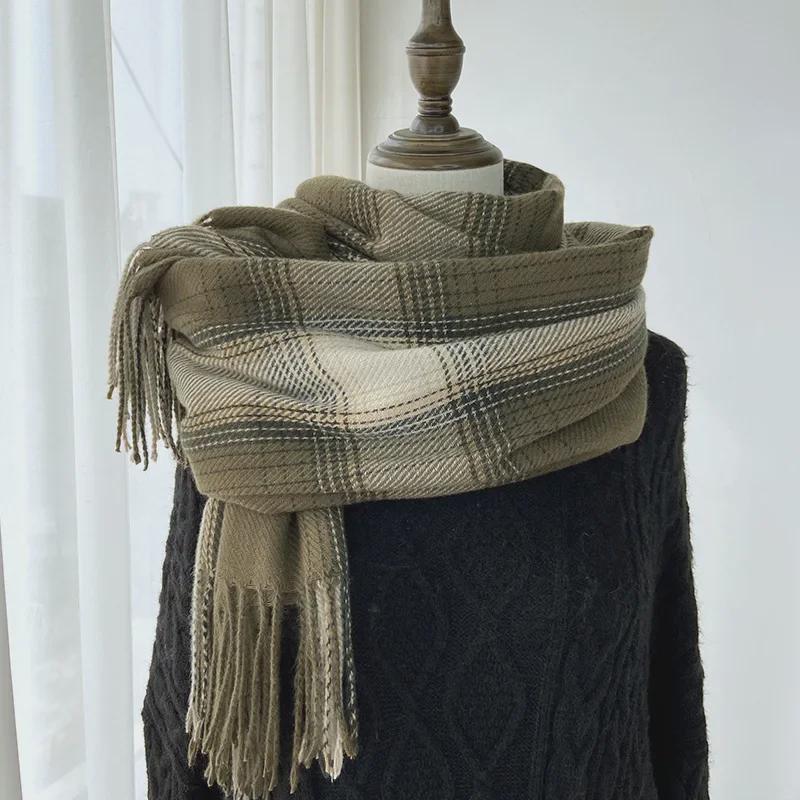 Women's Autumn/Winter 2022 Plaid Scarf - Korean Style Thickened Imitation Cashmere Shawl for Students