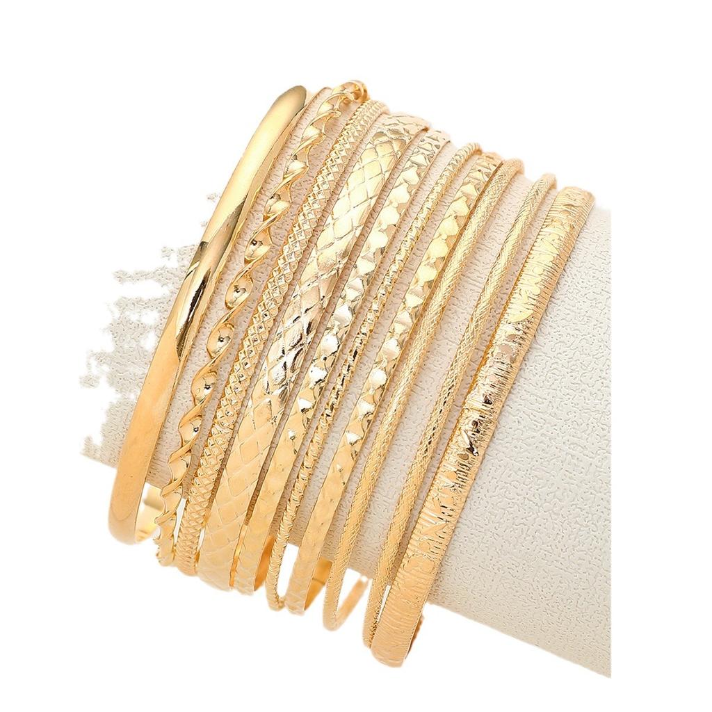 Повседневная модная золотая простая и универсальная женская мода браслет серебряный резной текстурный браслет комбинация 10 шт./набор простые ювелирные изделия