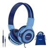 SIMOLIO Wired Headphones with 94db Volume Hearing Voice Blue Kids' Mic, Limit, Protection, Chat, Fortnite, 3.5mm Cord, School/Travel Use, (902B)
