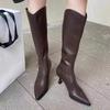 Fashion Leather Stiletto Heel Long Boots for Women 2025 New Knee High Shaft Shoes Woman Comfortable and Elegant Pu Footwear On Promotion