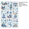 Holiday Party Glass Decorations 9Pcs Christmas Window Clings, Blue Santa Snowman Reindeer Static Stickers, Winter Theme Clings Reusable Double