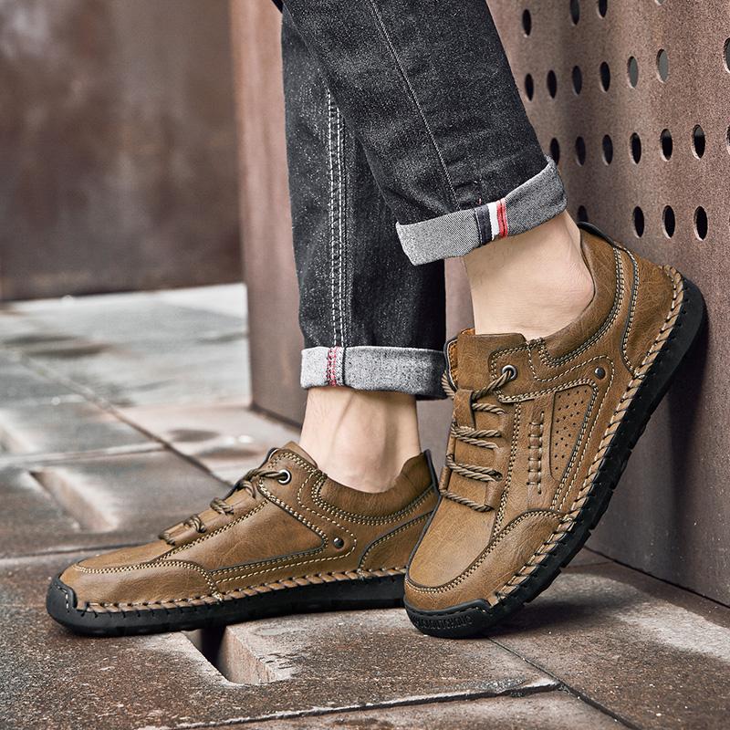 Мужская обувь ручной работы в стиле ретро для отдыха, повседневная обувь больших размеров, кожаная, с резиновой подошвой, повседневная обувь ручной работы (