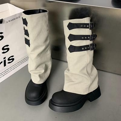 Платформа Женские Высокие Сапоги Плоские Туфли До Колена Дизайнерская Обувь Женские Тенденции 2024 Модные Зимние Сапоги Новые Готические Челси Женские Сапатос