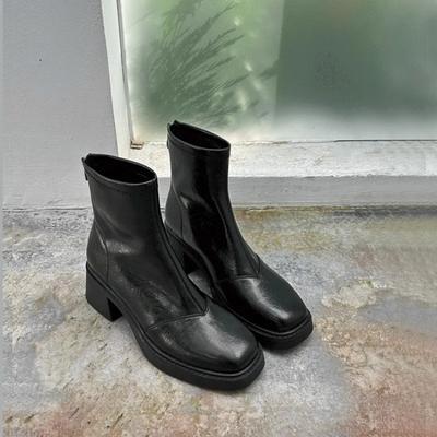 Современные ботинки на квадратном каблуке, женские туфли на среднем каблуке с застежкой-молнией, распродажа 2024 года, новые однотонные женские ботинки с круглым носком на весну/осень