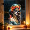 Durable Outdoor Window Stickers Mexican Katrina Skeleton Girl Wall Sticker, Day of The Dead Artistic Decor Portrait Decal, Waterproof PVC Cling