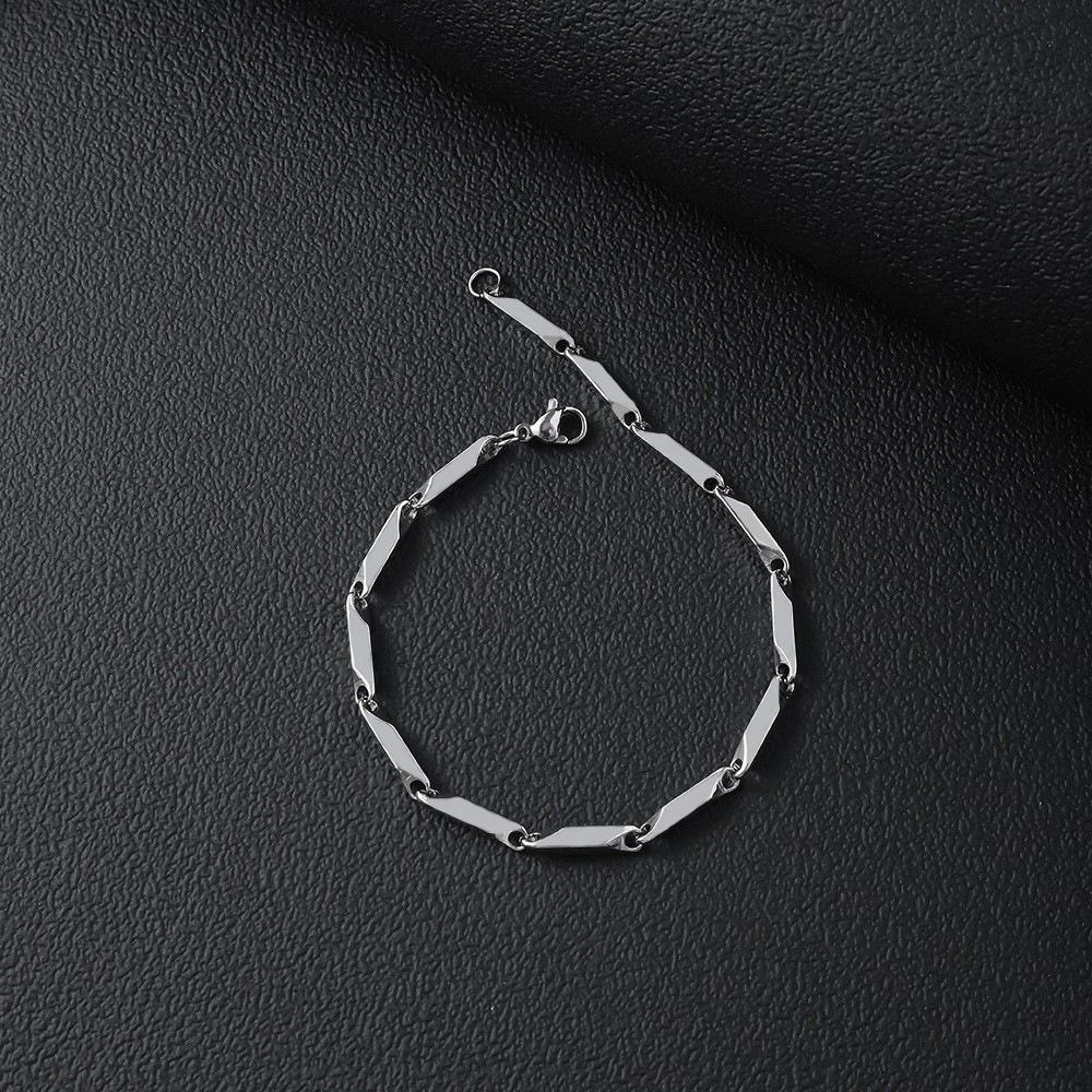 Stainless Steel Geometry Link Bracelet Polished Rhombus Rectangle Chain Necklace Set for Men Women Minimalist Cool Style Jewelry