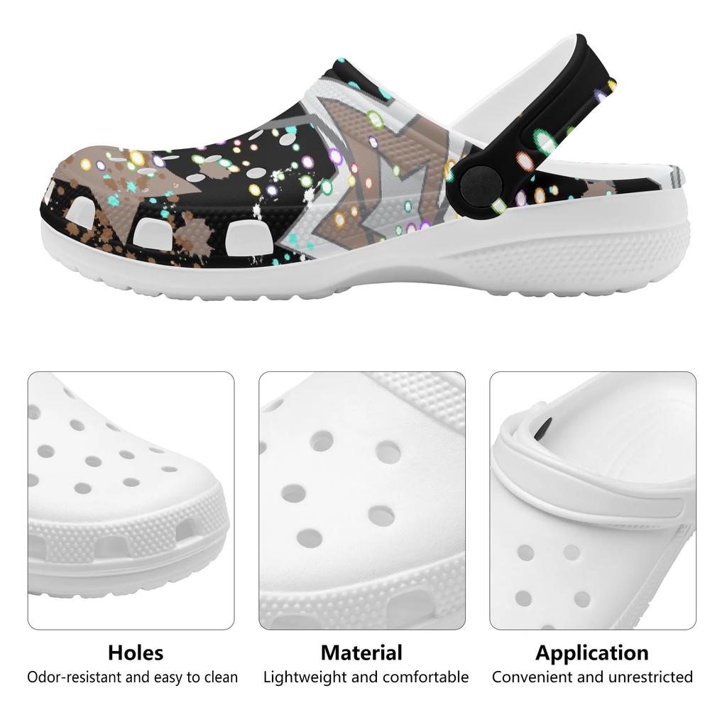 Women Men Color Print EVA Clogs Breathable Lightweight Slip On Garden Shoes for Beach Pool Bathroom Home Sandals Travel Wear