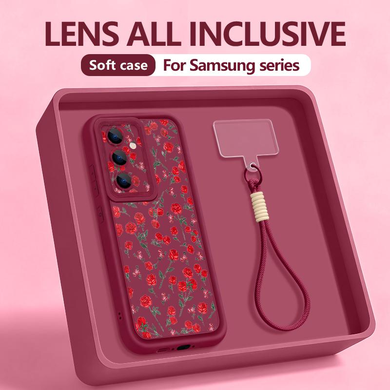 Чехол для телефона с узором из роз для Samsung Galaxy S26 S25 S24 Ultra S23 S25 FE A57 A37 A17 A56 A16 A55 A54 A15 Чехол с ремешком