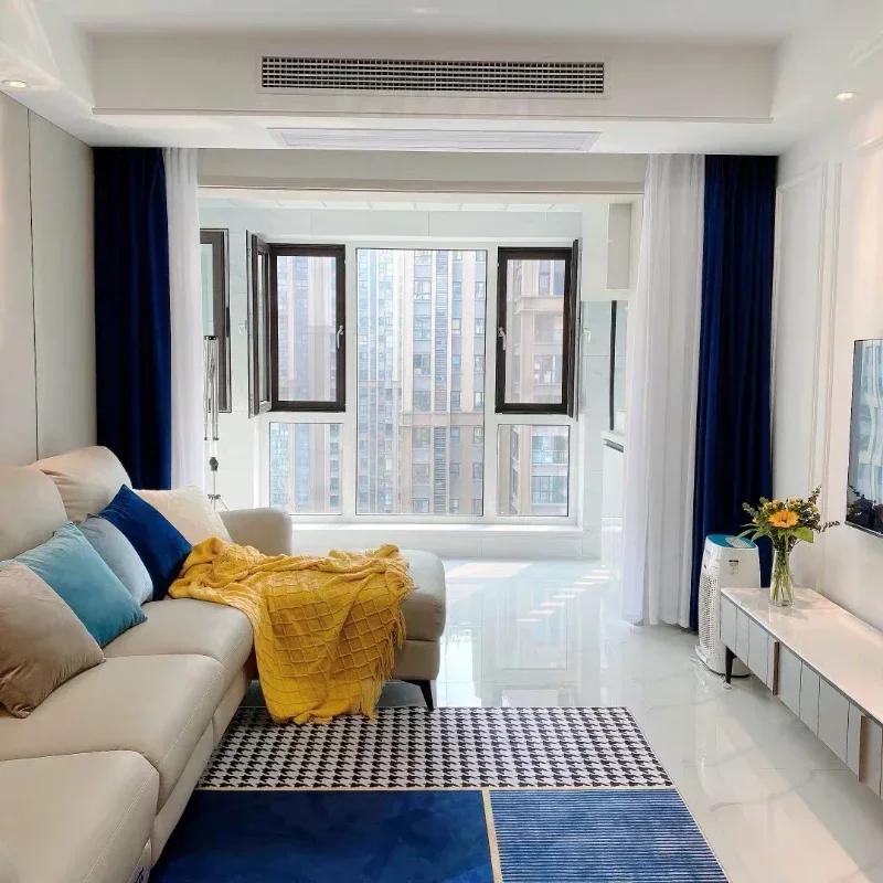 Синий Желтый Полосатый Геометрический Ковер Нордический Элегантный Арт Ковер для Гостиной Мягкий Нескользящий Коврик для Спальни Креативный Декор