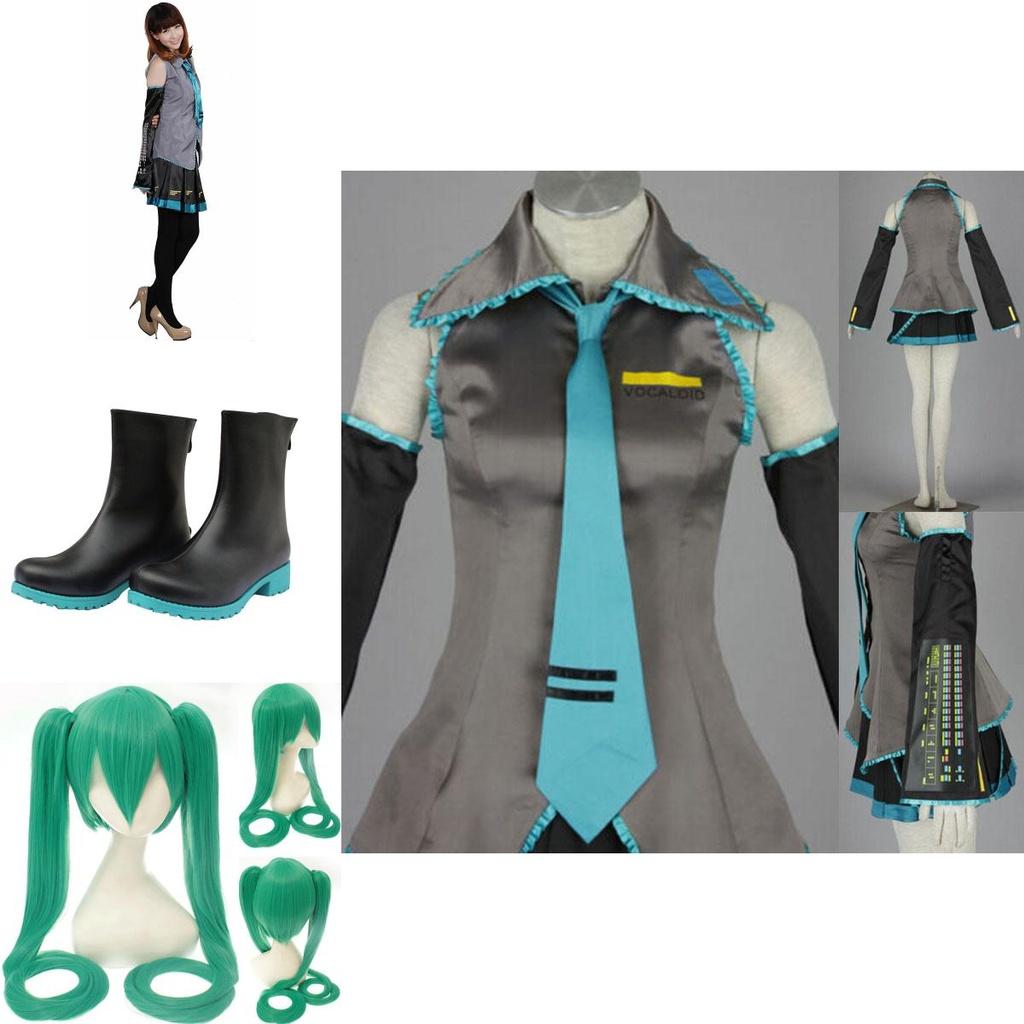 Изысканный костюм для косплея Hatsune Miku Vocaloid, парик, топы, платье, галстук, полный наряд