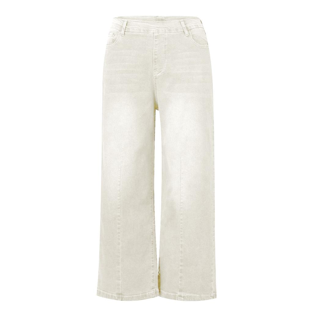 Women Seamed Front Wide Leg Jeans Elastic Waist Stretch Denim Flare Jeans High Waisted Jean Bell Bottom Cropped Pants