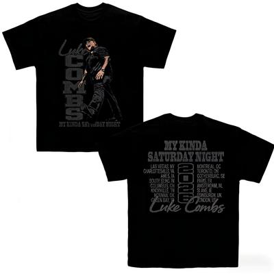 2026 Luke Combs ТУР My Kinda Saturday Night Унисекс Футболка 100% Хлопок Унисекс Круглый вырез Короткий рукав Для фанатов унисекс повседневная мода