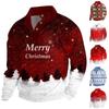 Men's Christmas Cotton Pullover Long Sleeve Outdoor Shirt Vintage Corduroy Button Stand Collar Shirt Casual Sweatshirt Christmas Print Top