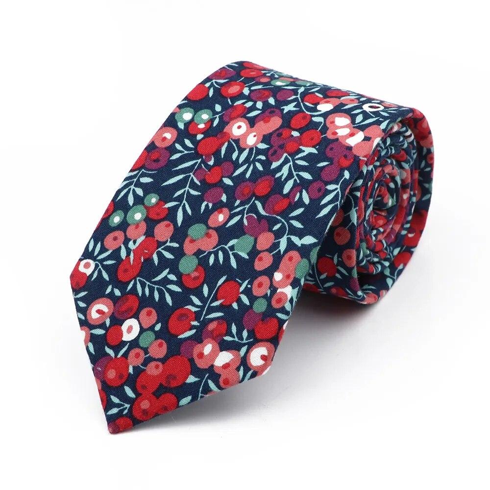 Floral Tie, For Men Women, 100% Cotton, Elegant Flower Necktie, White, Blue, Narrow Skinny, Wedding, Party