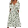 QICED Spring New Popular Printed O-neck Button Short-sleeved Dress Women's Pockets Long Dresses