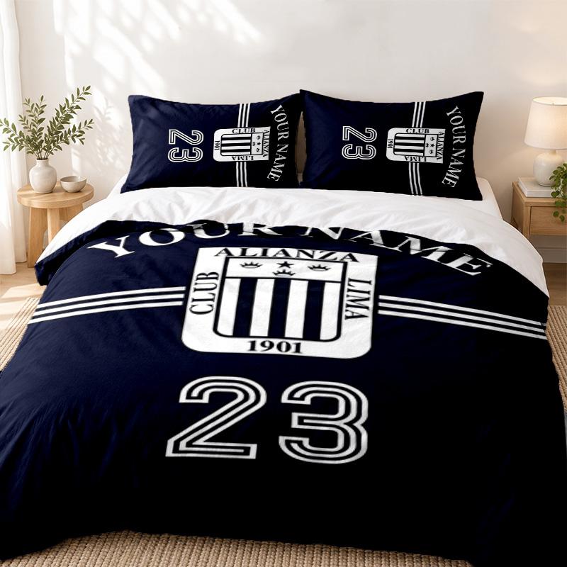Alianza Lima Custom Name 3pc set Perfect for bedroom use Comfortable bedding set includes a duvet cover and two pillowcases Ideal birthday or Christma