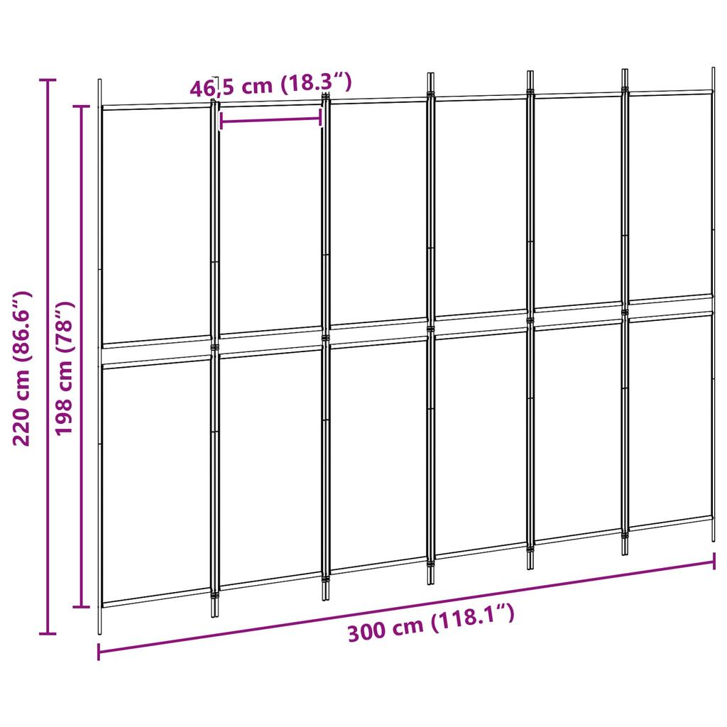 6 Panel Room Divider Beige 300 x 220 cm Fabric