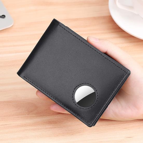 Men's Bifold Wallet Genuine Leather Wallet with Airtag Holder RFID Blocking Pocket
