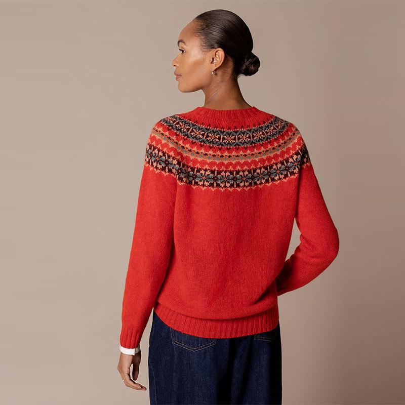 Europe, America, autumn and winter new Fair Island pattern sweater jacket round neck long sleeve loose knitted sweater women's top