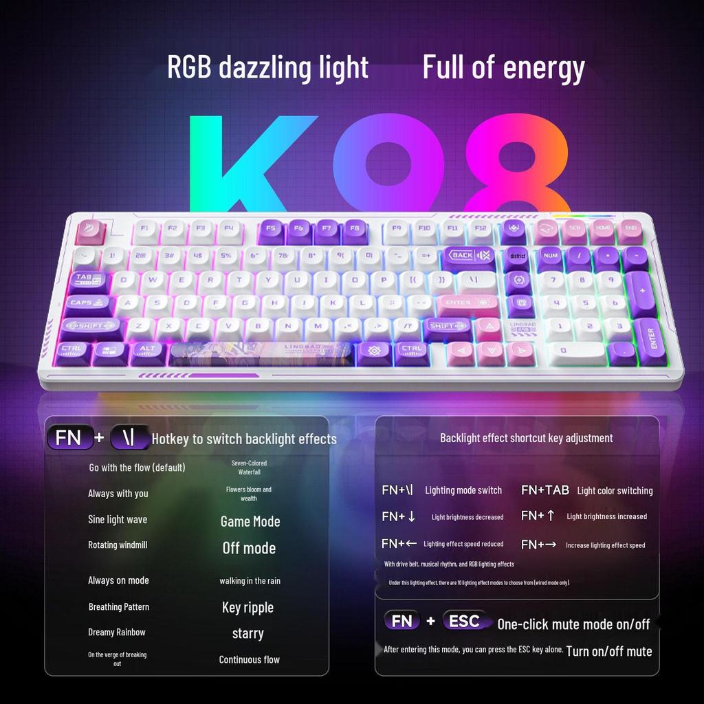 Беспроводная механическая игровая клавиатура LingBao K98 с 101 клавишей и возможностью горячей замены