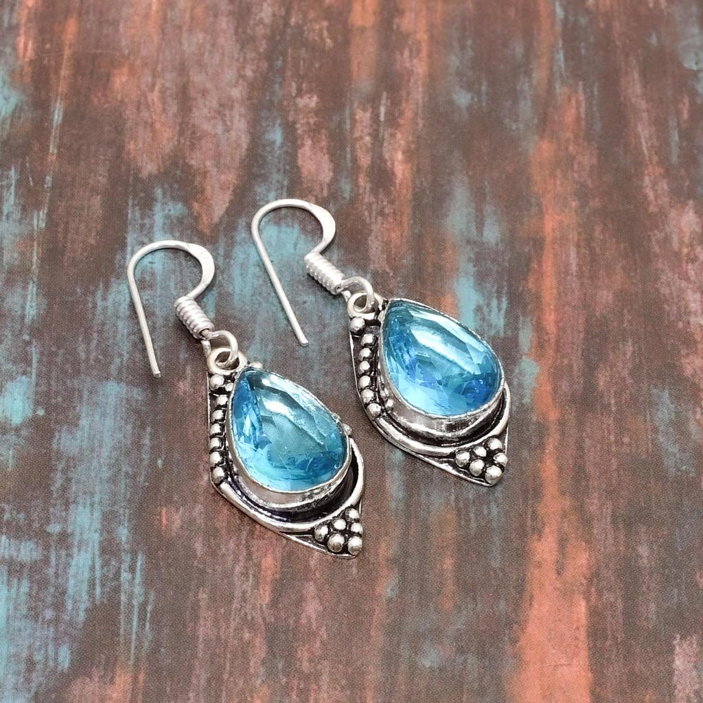 Ювелирные серьги ручной работы из швейцарского голубого топаза и драгоценного камня из стерлингового серебра 925 пробы