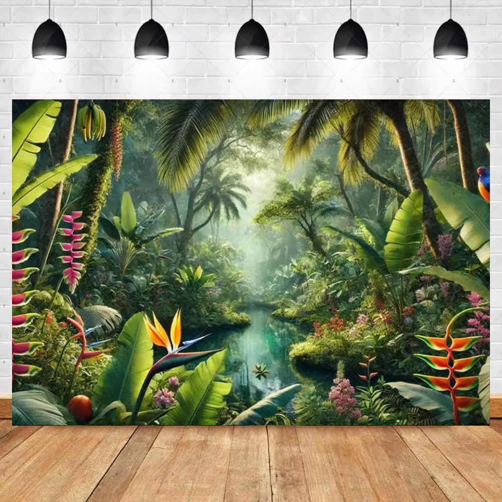 Tropical Rainforest Photography Backdrop Forest Jungle Green Tree Background Natural Scenery Party Decoration Photo Studio Prop