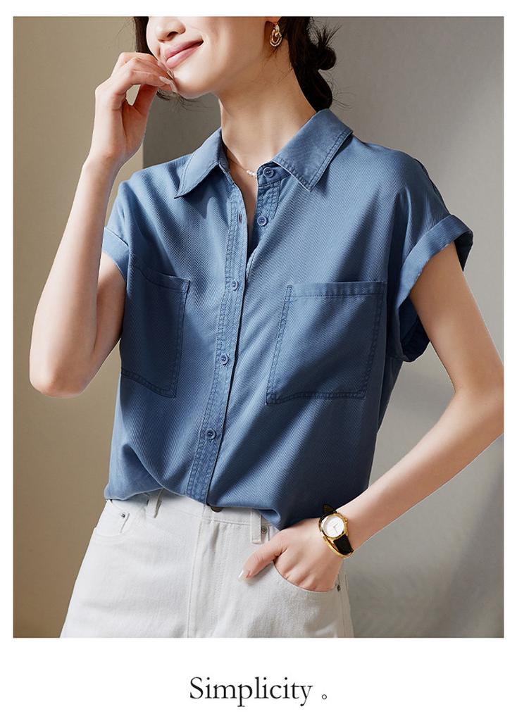Tencel denim short sleeved shirt women's 2026 summer fashion loose casual women's shirt