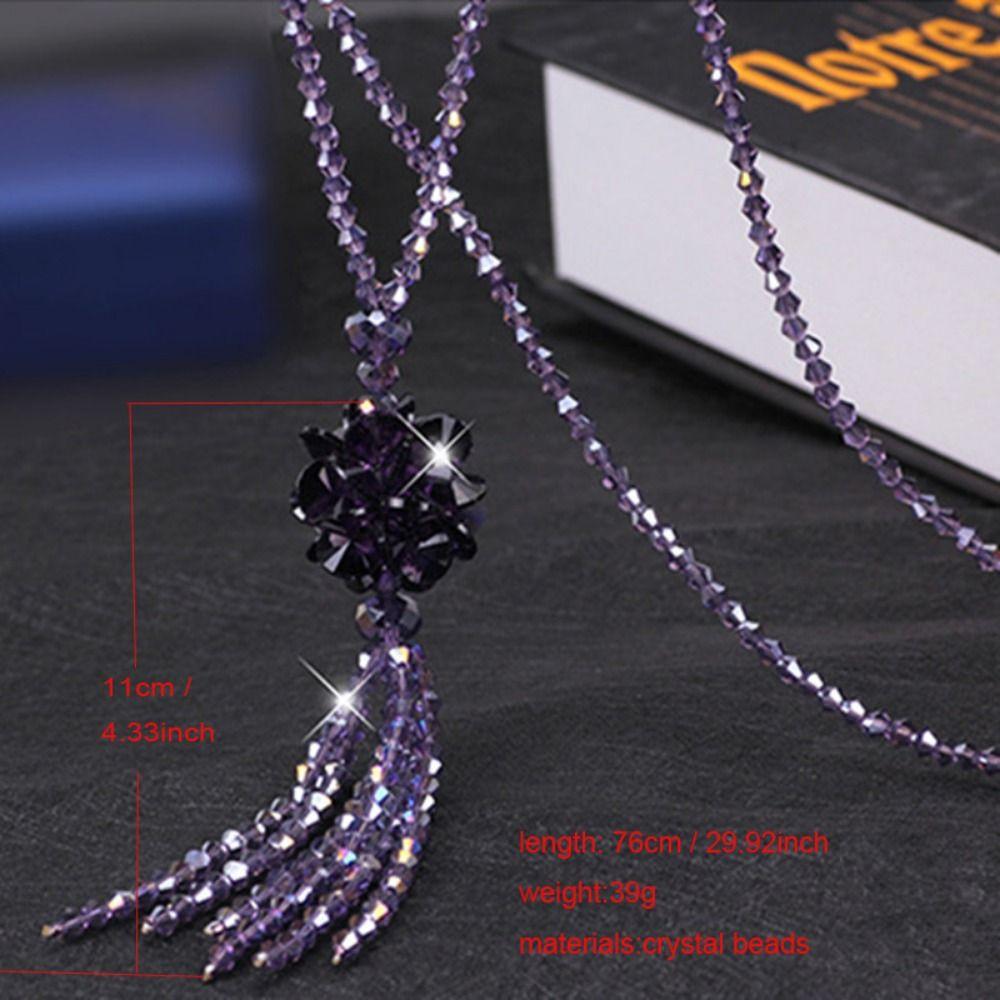 Long Tassels Pendant Women Crystal Necklace Faux Crystal Knotted Beaded Necklace Special Occasion