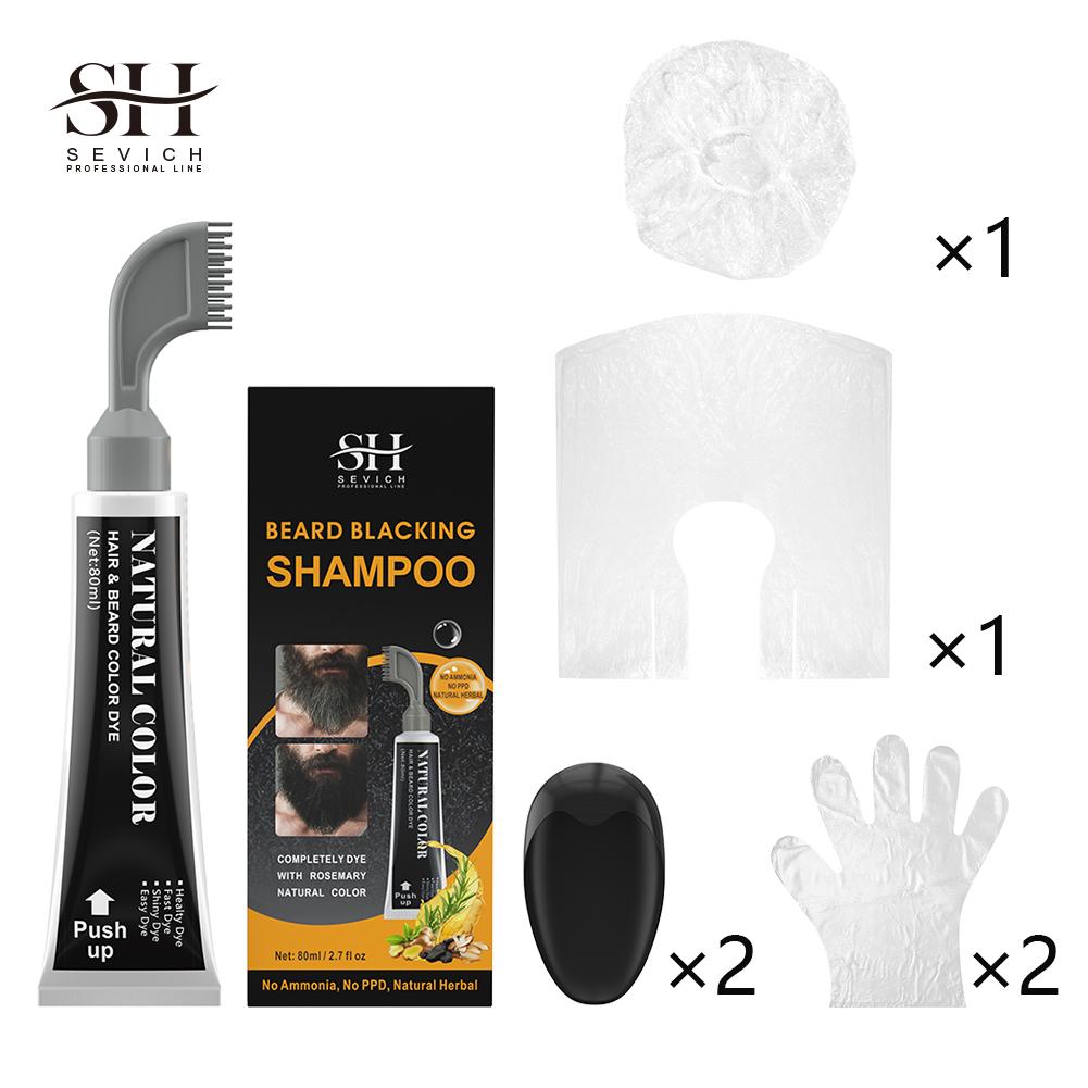 3 минуты, крем-краска для черной бороды с расческой Sevich, 80 мл, натуральный шампунь-краска для черной бороды с розмарином, мгновенный крем-краска для волос на растительной основе