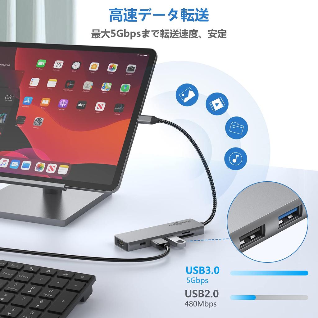 USB C Hub Adapter Type C GADEBAO 4k Hdmi Type C Docking Station Usb Hub High Speed Data Transfer 4K Compatible HDMI Fast PD Charging Port SD TF Card