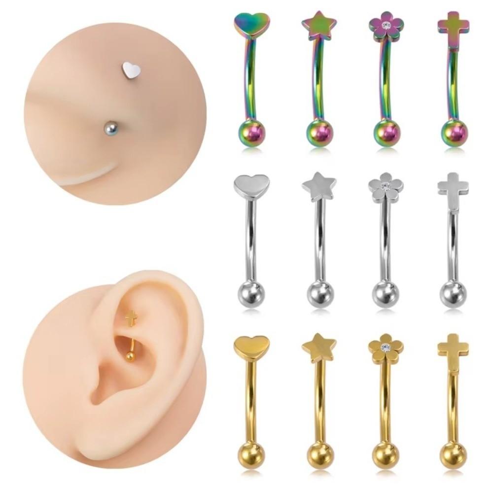 Star Curved Eyebrow Sticks Stainless Steel Punk Body Jewelry  All-gender