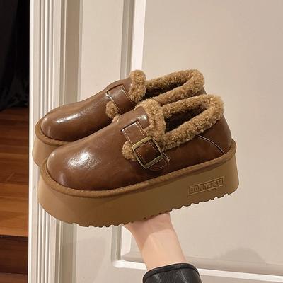Новая зимняя женская обувь, обувь Boken, плюшевая модная обувь в стиле ретро, ​​хлопковые женские тапочки на плоской подошве, женские ботинки на платформе