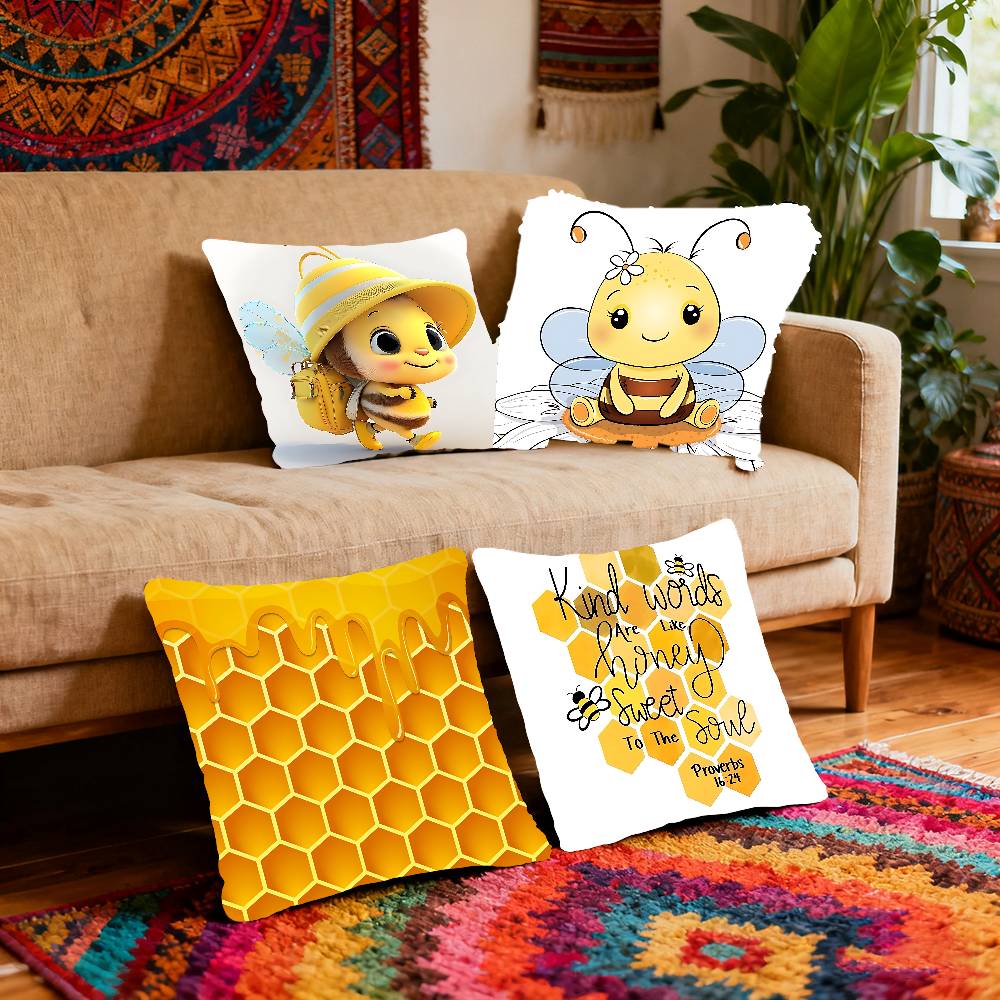 Наволочка с графикой пчелы и буквы, чехол для подушки, полиэстеровая наволочка, декоративная наволочка для диванной подушки, домашний декор