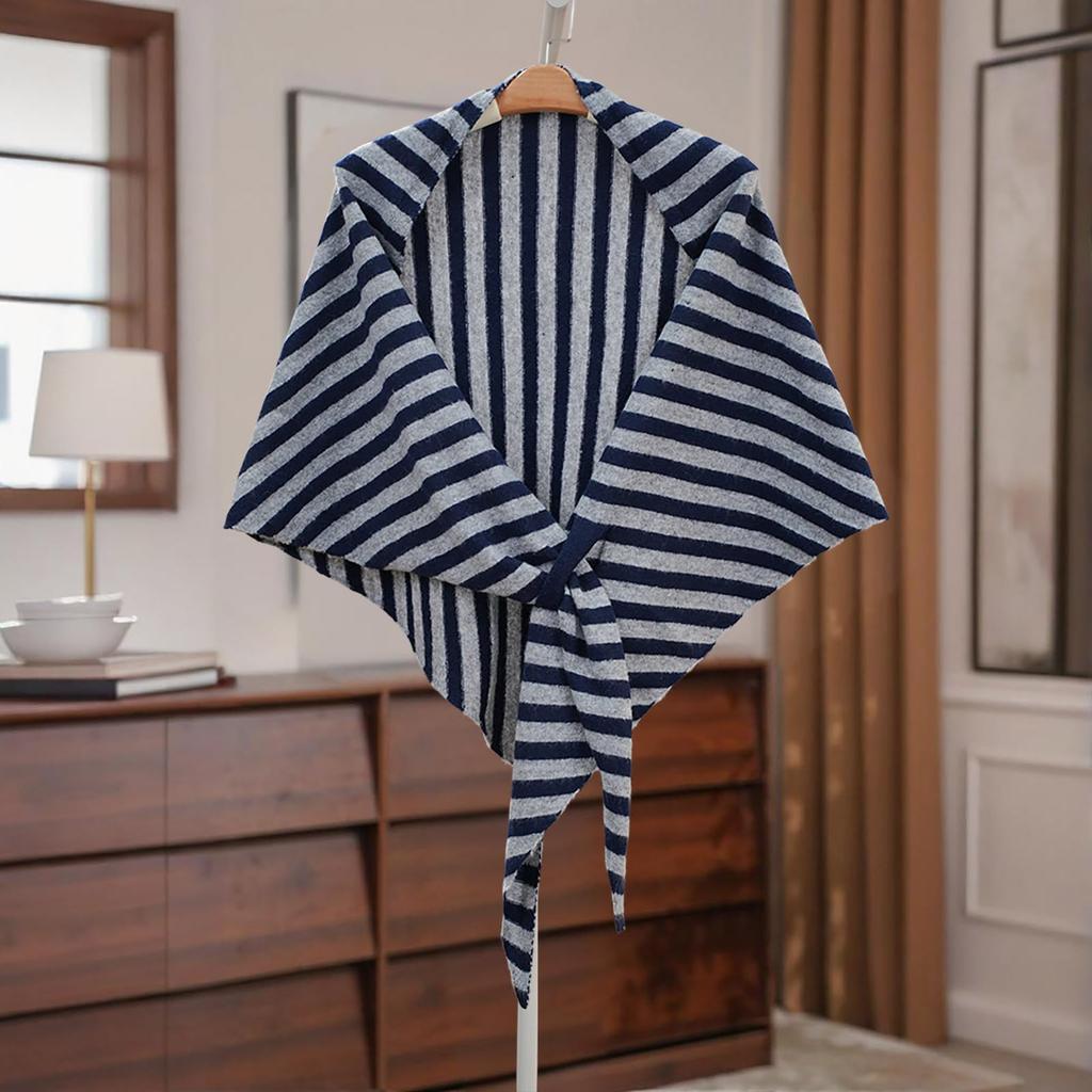 Women's Fashionable Striped Print Knitted Shawl Wool Open Collar Shoulder Top Shawl Scarf