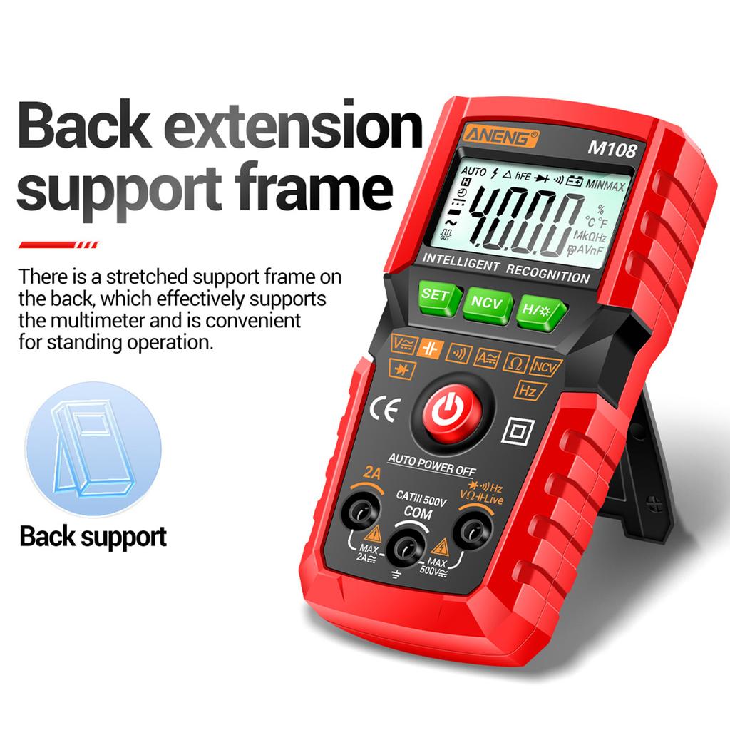 ANENG M108 Интеллектуальный цифровой мультиметр с автоматическим диапазоном 4000 отсчетов, универсальный портативный измеритель NCV