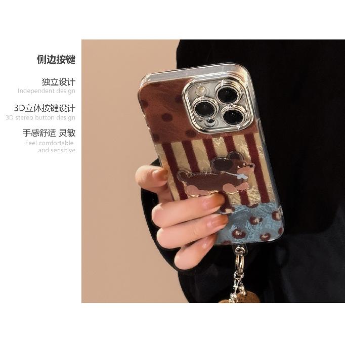Applicable iphone16iPhone Case17promax Striped vintage dachshund13Plush Hanging Rope14Autumn and Winter