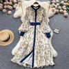 Autumn Lace Vintage Fairy Dress Women Patchwork Elegant Party Midi Dress Female Bow Korean Fashion One Piece Floral Dress 2024