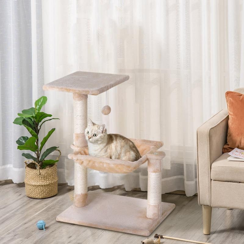 Cat tree/scratching post with sisal post, plush hammock, chipboard, beige, 50 x 36 x 70 cm