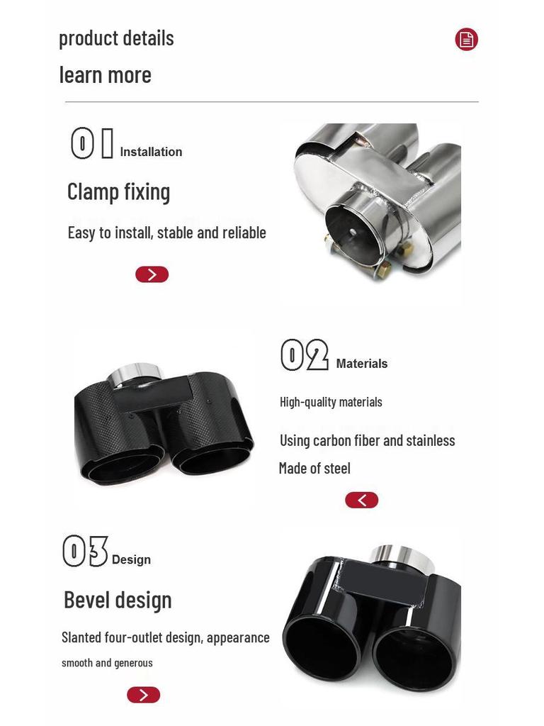 Квадракромированные выхлопные трубы из нержавеющей стали и черного углеродного волокна для BMW 4 серии (425, 430, G22, G26) - Не требуется резка/сварка