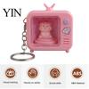 Retro Tv Shape Pendant Rotating Animal TV Keychain, Funny Television Shaped Keychain with Practical Nighttime Light LED Light, Cartoon Keyring