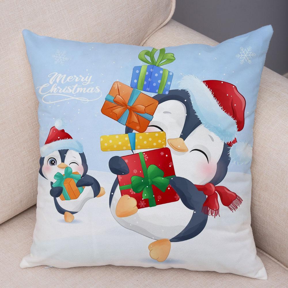 С Рождеством мультфильм Санта-Клаус Пингвин с принтом оленя наволочка для дома, гостиной, украшения дивана, наволочка 45x45 см