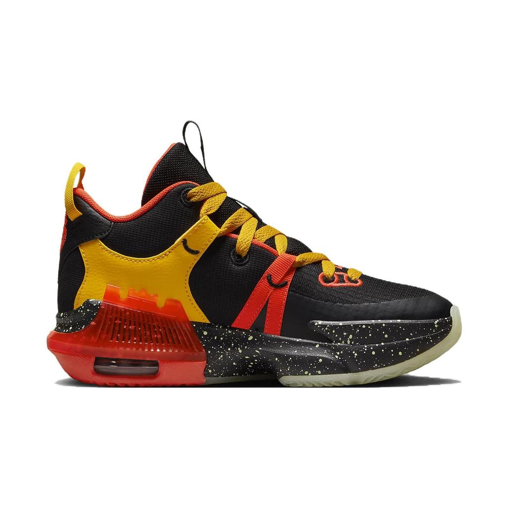 Nike LeBron Witness 7 GS Black Bright Crimson Speckled Kids Sneakers University-Gold Barely-Volt DQ8650-001