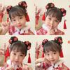Flower Children Hanfu Hair Ring Red Chinese New Year Headwear Lovely Bow Wig Braid Hair Rope Baby