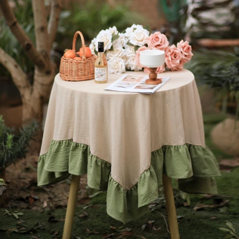 Farmhouse Ruffle Tablecloth Washable Cotton Round Tablecloths Rustic Circle Table Cover for Wedding Party Birthday Kitchen Decor